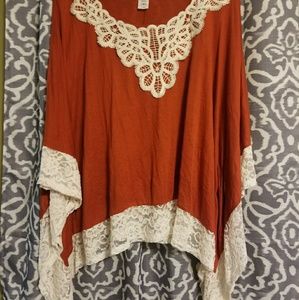 Burnt orange and lace top
